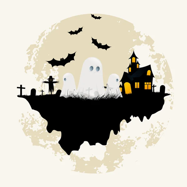 Fundo de Halloween Grungy com fantasmas — Vetor de Stock