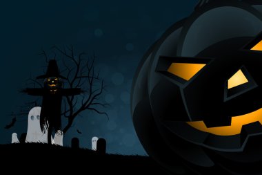 Halloween Parti arka plan ile korkuluk, hayaletler kabaklar ve B