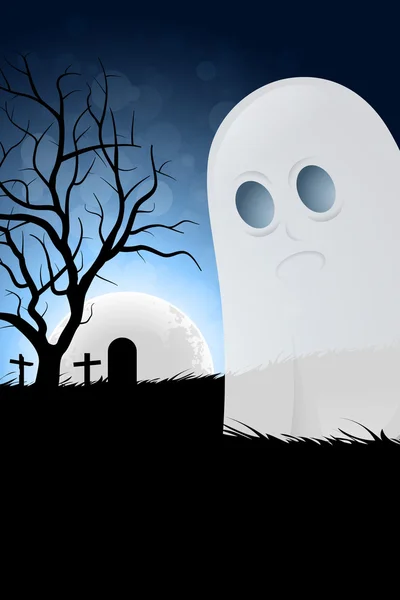 Halloween fond avec fantôme et cimetière — Image vectorielle