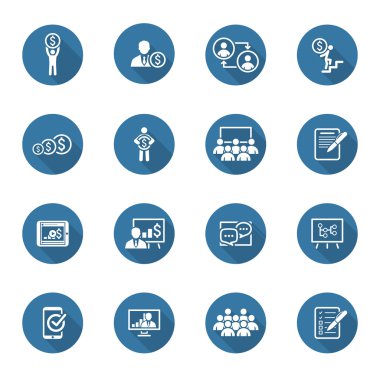 İş Icon Set koçluk. Çevrimiçi öğrenme. Düz tasarım.