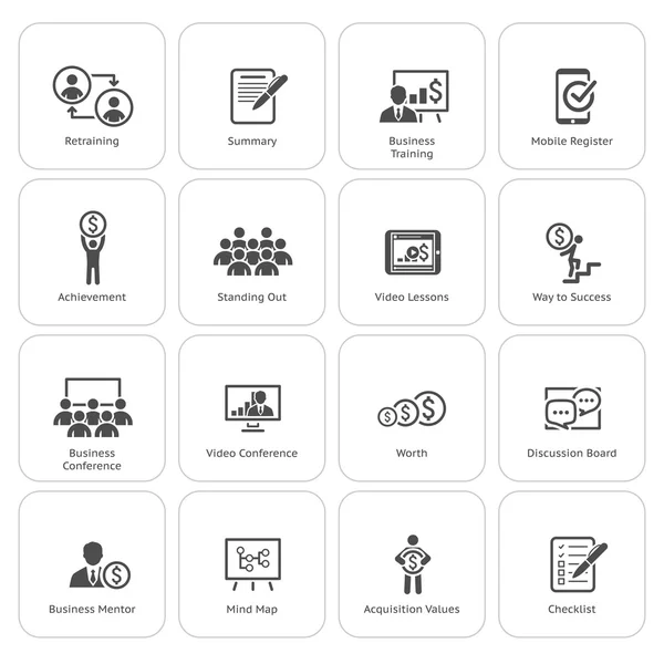 Business Coaching Icon Set. Aprendizagem online. Design plano . — Vetor de Stock