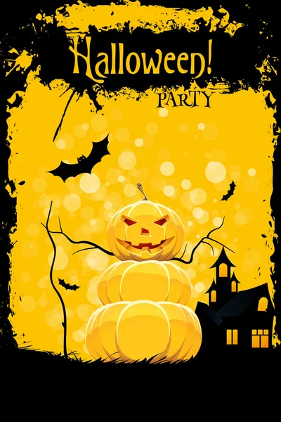 Tarjeta de fiesta de Halloween gruñona con calabaza y casa embrujada — Archivo Imágenes Vectoriales