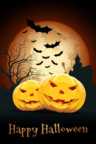 Halloween párty karta s dýní a strašidelný dům — Stockový vektor