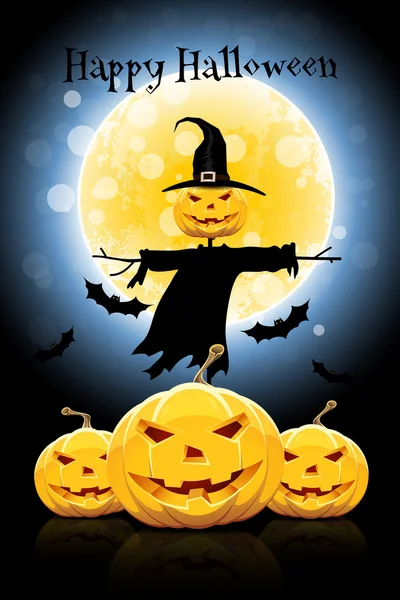 Halloween achtergrond met pompoen en Scarecrow — Stockvector