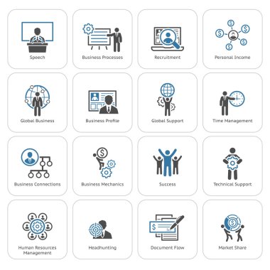 Düz tasarım iş Icons Set.