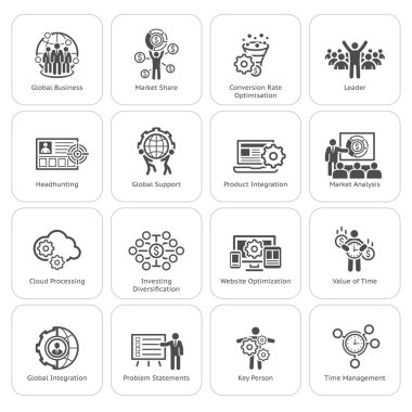 Düz tasarım iş Icons Set.