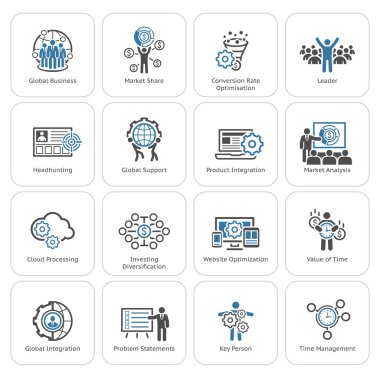 Düz tasarım iş Icons Set.