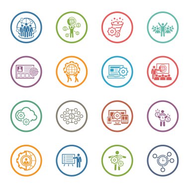 Düz tasarım iş Icons Set.