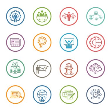 Düz tasarım iş Icons Set.