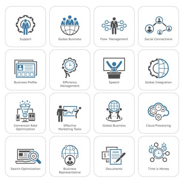 Düz tasarım iş Icons Set.