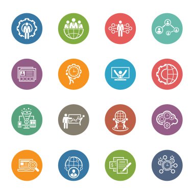 Düz tasarım iş Icons Set.