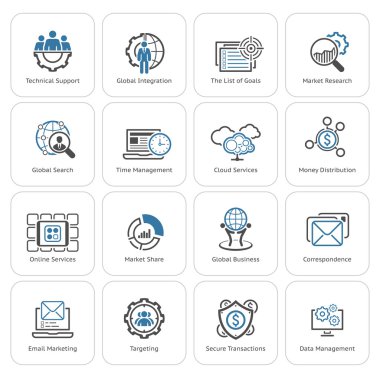 Düz tasarım iş Icons Set.