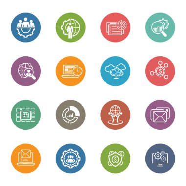 Düz tasarım iş Icons Set.