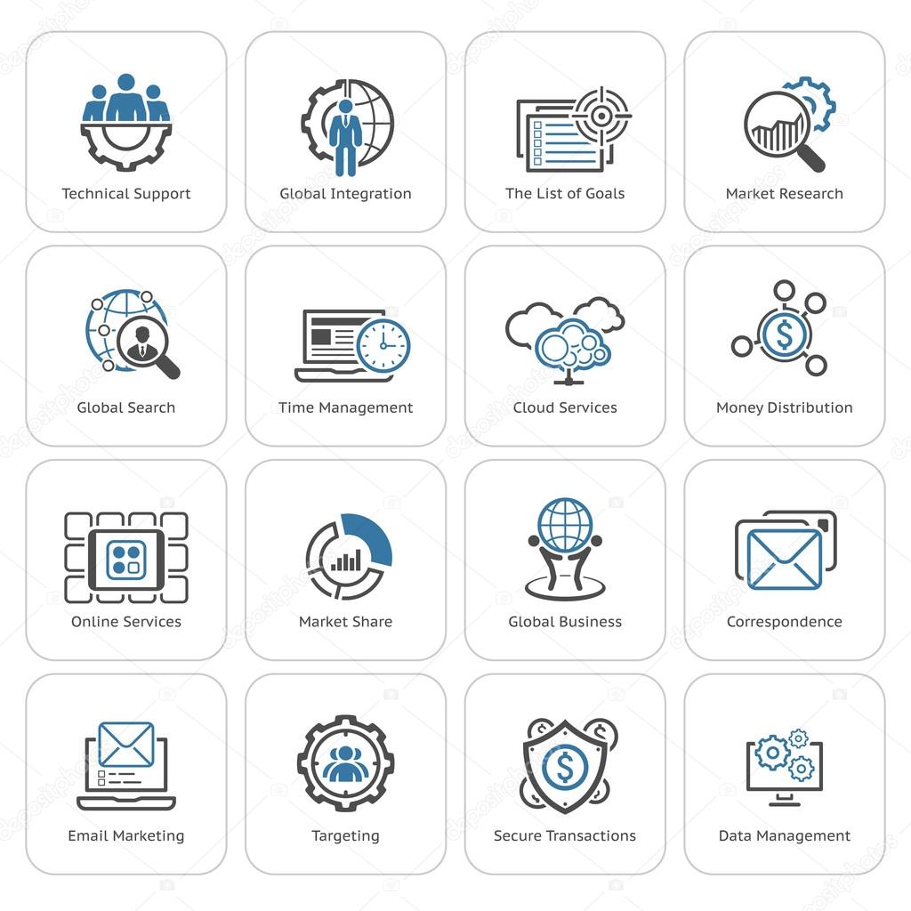 Flat Design Business Icons Set.