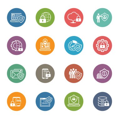 Düz tasarım koruma ve güvenlik Icons Set.
