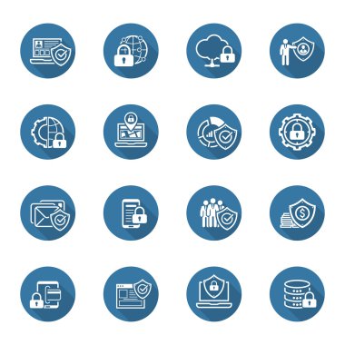 Düz tasarım koruma ve güvenlik Icons Set.