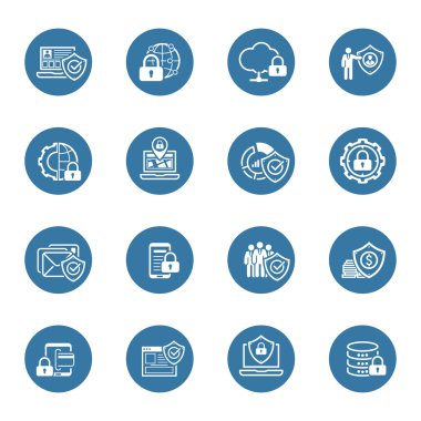 Düz tasarım koruma ve güvenlik Icons Set.