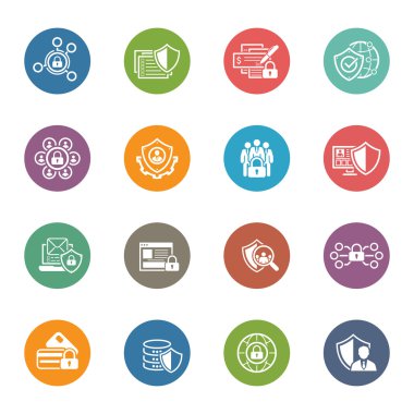 Düz tasarım koruma ve güvenlik Icons Set.