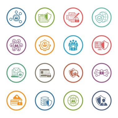 Düz tasarım koruma ve güvenlik Icons Set.
