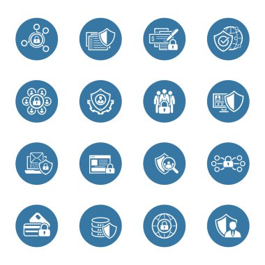 Düz tasarım koruma ve güvenlik Icons Set.