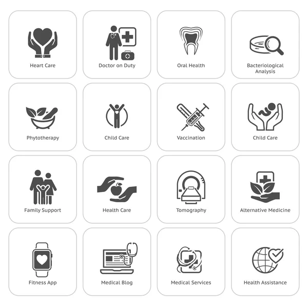 Medische en gezondheidszorg Icons Set. Platte ontwerp. — Stockvector