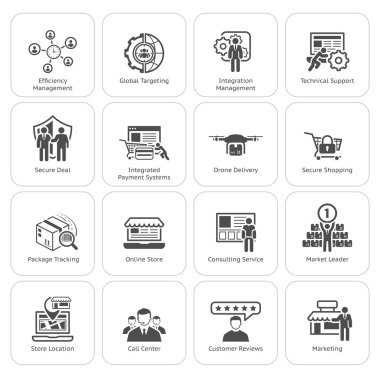 Düz tasarım iş Icons Set.