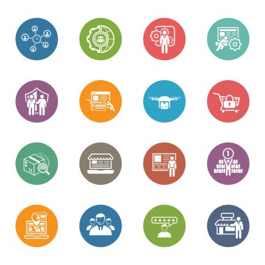 Düz tasarım iş Icons Set.