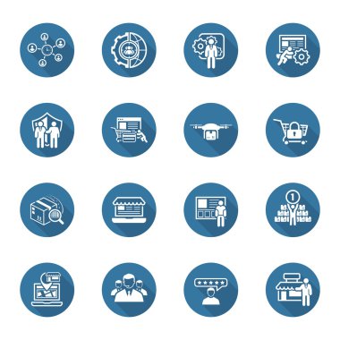 Düz tasarım iş Icons Set.