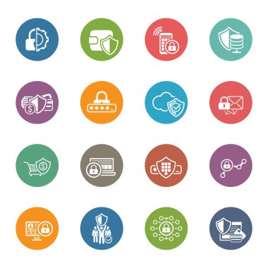Düz tasarım koruma ve güvenlik Icons Set.