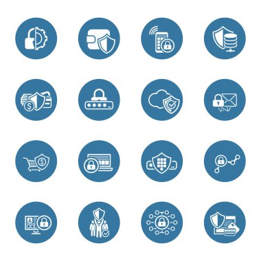 Düz tasarım koruma ve güvenlik Icons Set.