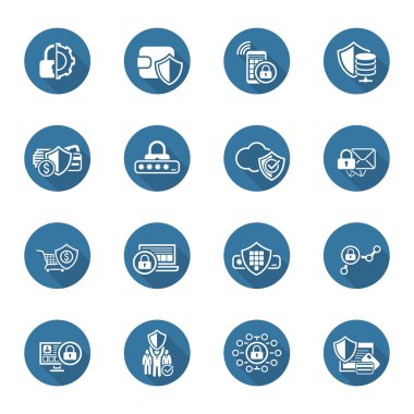 Düz tasarım koruma ve güvenlik Icons Set.