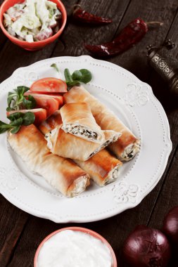 Peynir ve ıspanak ile phyllo hamur rulo