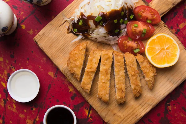 Japán Tonkatsu Steak Rántott Sült Sertésszelet Aprított Káposztával — Stock Fotó