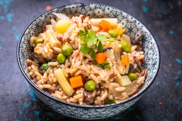 Risotto Cooked Rice Mushrooms Vegetables — Stock Photo, Image