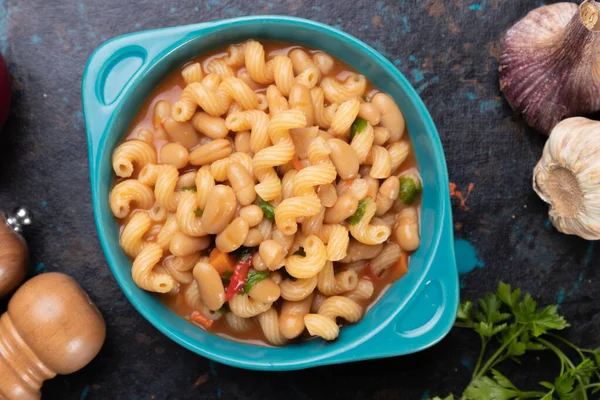 Paste Stil Italian Farfurie Fagioli Macaroane Fasole Renală — Fotografie, imagine de stoc