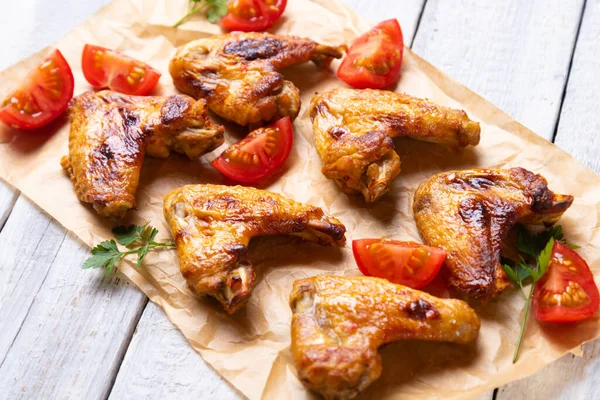 Gegrillte Oder Gebratene Pikante Chicken Wings Mit Bbq Sauce — Stockfoto