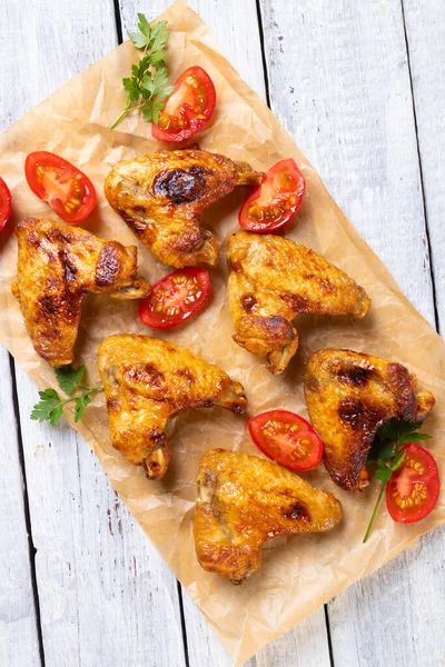 Gegrillte Oder Gebratene Pikante Chicken Wings Mit Bbq Sauce — Stockfoto