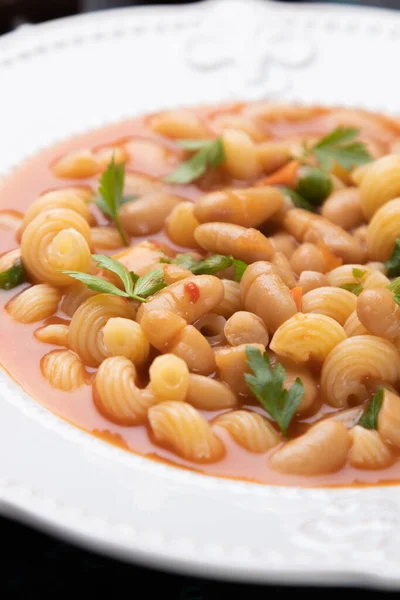 Prato Macarrão Estilo Italiano Fagioli Com Macarrão Feijão — Fotografia de Stock