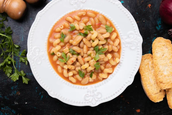 Pasta Fagioli Italienischen Stil Mit Makkaroni Und Kidneybohnen — Stockfoto