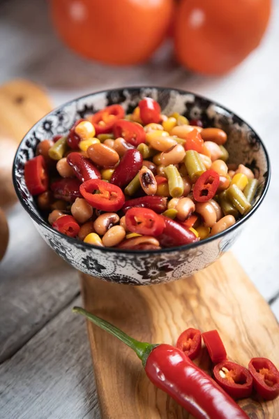 Míchaný Fazolový Salát Zdravé Výživné Vegetariánské Jídlo — Stock fotografie