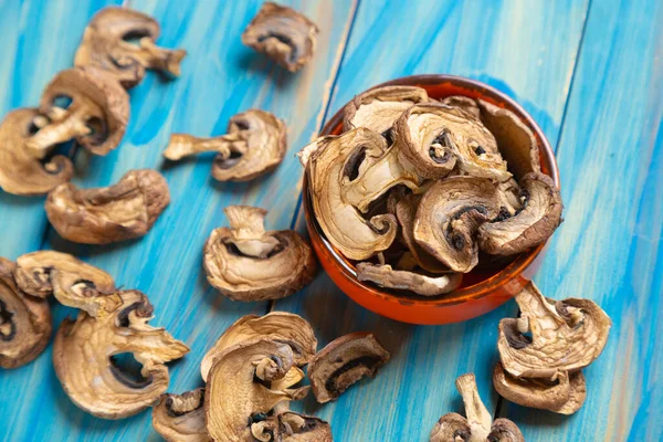 Champignons Bouton Séchés Ingrédient Alimentaire Sain Utilisé Comme Épice Dans — Photo