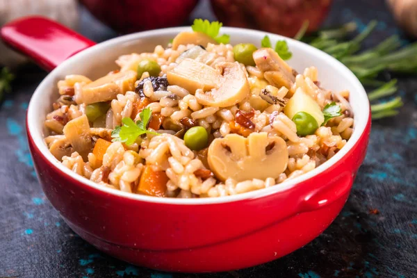 Risotto Arroz Cocido Con Setas Verduras — Foto de Stock