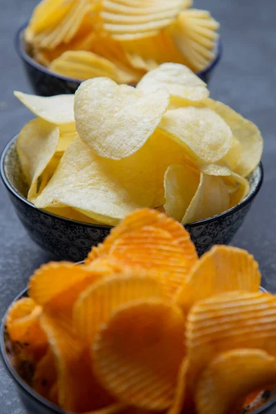 Aardappelchips Chips Populaire Zoute Snack Geserveerd Kom — Stockfoto