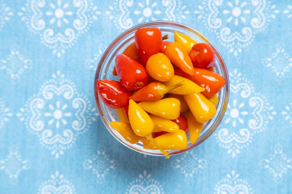 Pickled Red Yellow Hot Chili Peppers — Stock Photo, Image