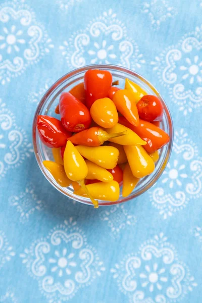 Pickled Red Yellow Hot Chili Peppers — Stock Photo, Image
