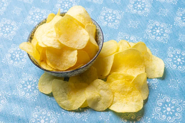 Potato Chips Crisps Popular Salty Snack Served Bowl — Stock Photo, Image