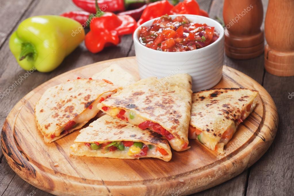 Quesadillas with cheese and vegetables Stock Photo by ©igordutina 59548583