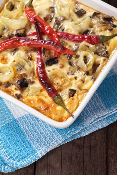 Moussaka dish with aubergine and chili pepper — Stock Photo, Image