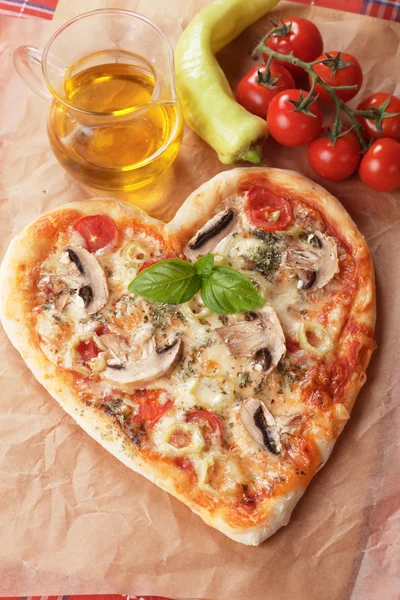 Funghi pizza with hot peppers — Stock Photo, Image