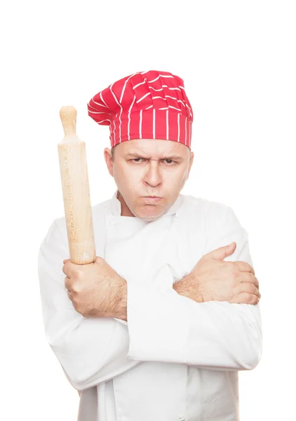 Angry chef with rolling pin — Stock Photo, Image